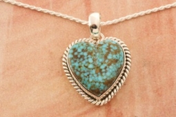 Artie Yellowhorse Genuine Kingman Turquoise Sterling Silver Heart Pendant